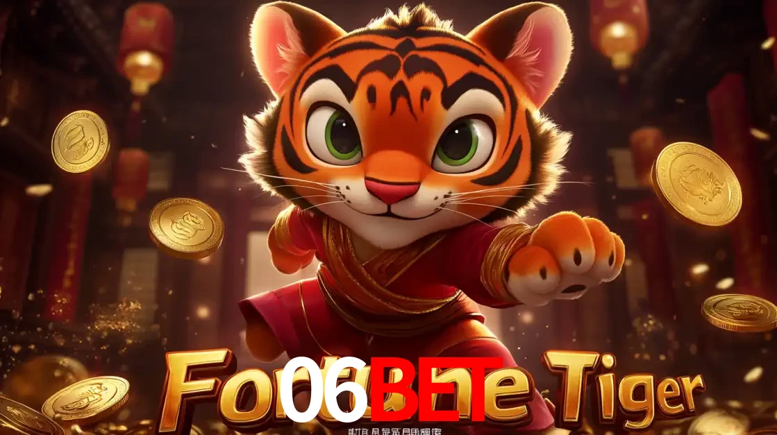 O carismático mascote do jogo de slot Fortune Tiger, um tigre fofo em pose de artes marciais, pronto para trazer sorte e multiplicadores de ganhos no cassino online 06BET.