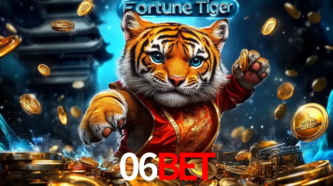 Imagem promocional do jogo de slot Fortune Tiger, com um tigre majestoso em traje tradicional cercado por uma fortuna em moedas de ouro, disponível agora no cassino 06BET.